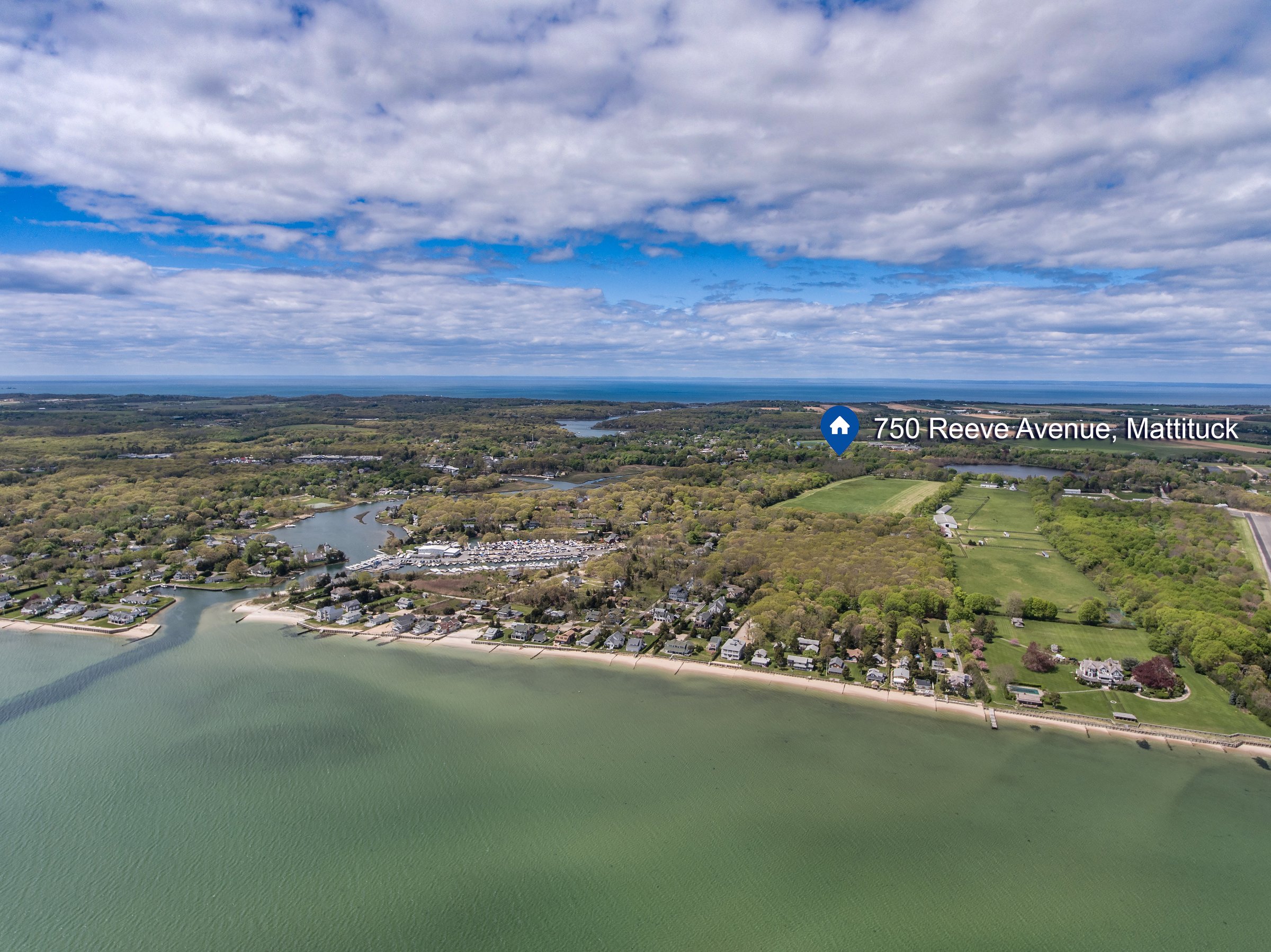 Aerial view showing 750 Reeve Avenue on the North Fork