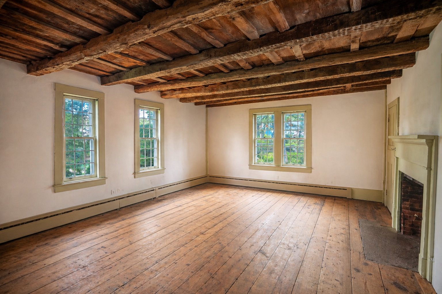 Beamed living room — as it stands today