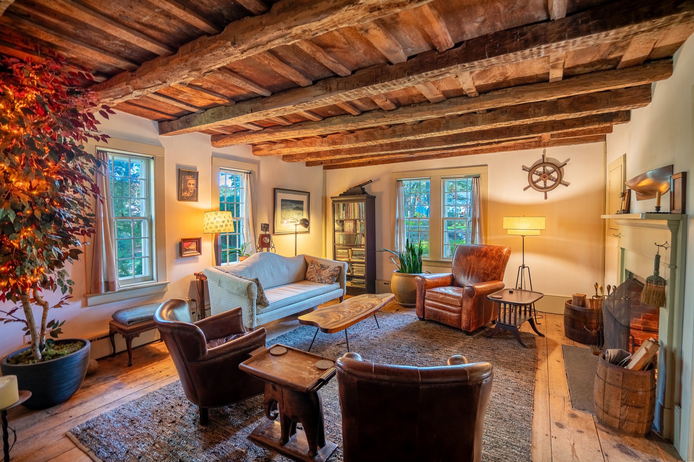 Hand-hewn beam ceiling, original 1760 timber frame
