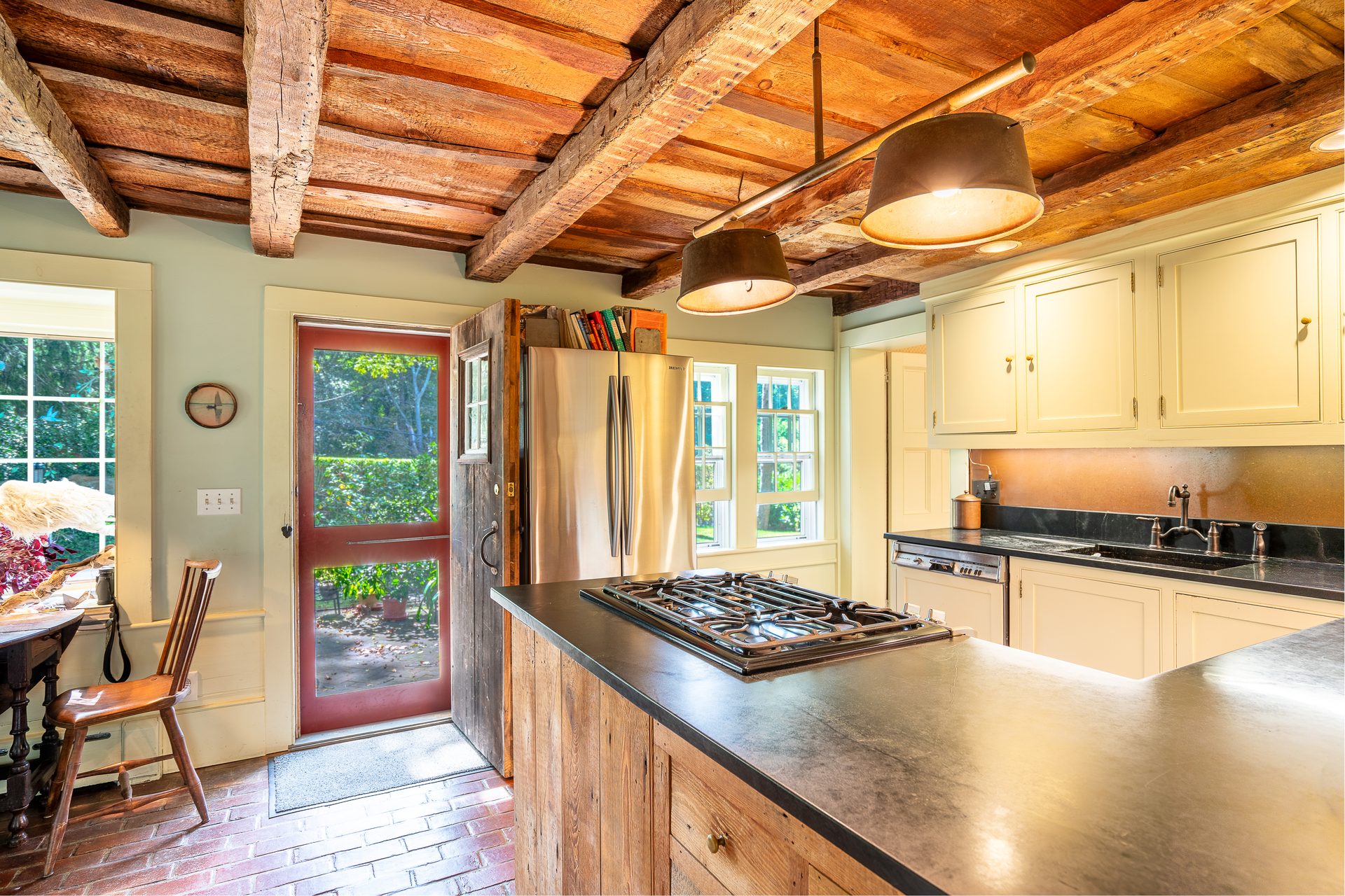 Kitchen detail showing copper backsplash