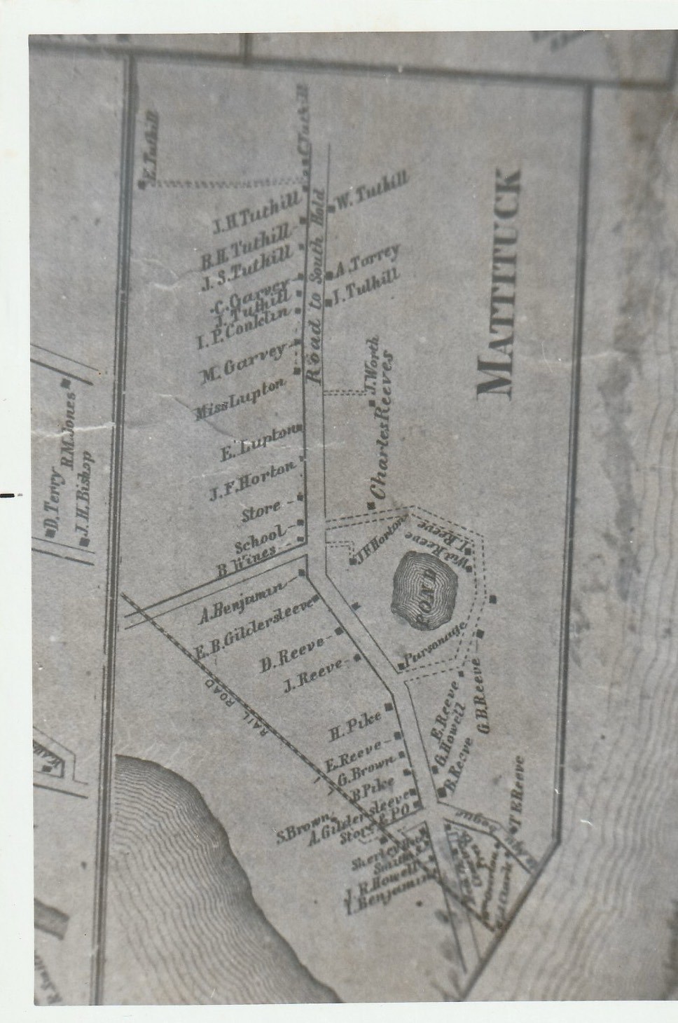 1858 map of Mattituck showing Reeve family parcels